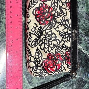 Coach Floral Print Wristlet in Black and Red